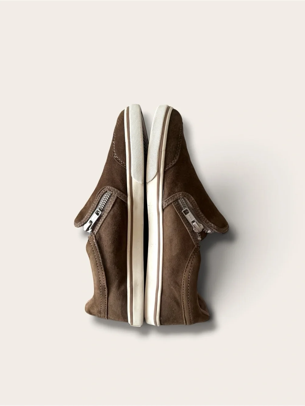 Lauren Ralph Lauren Brown Suede Slip-On Sneakers with Side Zip